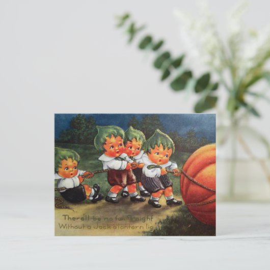  Halloween kinder en pompoen briefkaart (Staand voorkant)