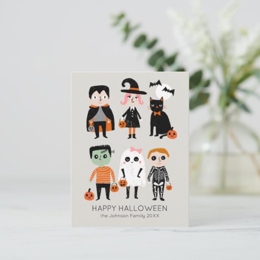 Halloween Kinder illustratie Aangepaste naam Briefkaart (Staand voorkant)