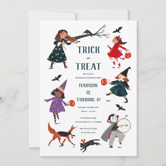 Halloween kinder kostuum feestuitnodiging feestdagenkaart (Voorkant)