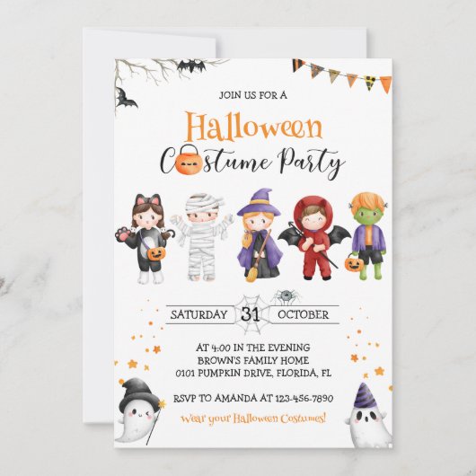 Halloween Kinder kostuum feestuitnodiging Kaart (Voorkant)