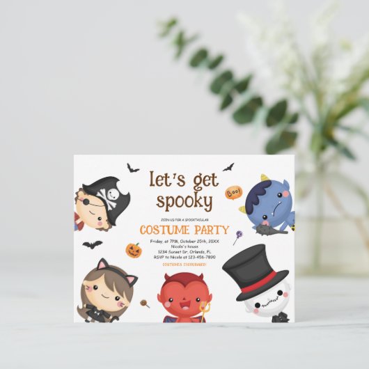 Halloween Kinder Kostuum Party Schattige Spooky Uitnodiging Briefkaart (Staand voorkant)