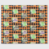 Halloween Kinder naam Frankenstein Verjaardag Cust Cadeaupapier (Vlak)