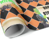 Halloween Kinder naam Frankenstein Verjaardag Cust Cadeaupapier (Rol Hoek)
