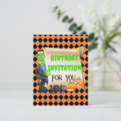 Halloween Kinder naam Frankenstein Verjaardag Cust Kaart (Staand voorkant)