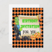 Halloween Kinder naam Frankenstein Verjaardag Cust Kaart (Voorkant / Achterkant)