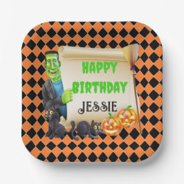 Halloween Kinder naam Frankenstein Verjaardag Cust Papieren Bordje