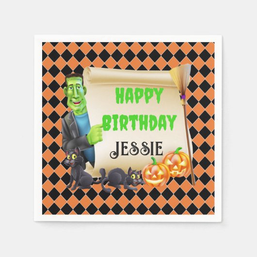 Halloween Kinder naam Frankenstein Verjaardag Cust Servet (Voorkant)