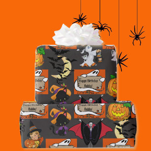 Halloween Kinder naam Kind Verjaardag Personaliser Cadeaupapier