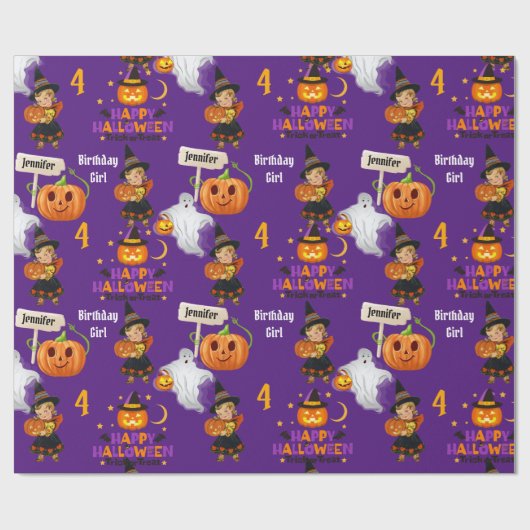 Halloween Kinder naam Kind Verjaardag Personaliser Cadeaupapier (Vlak)