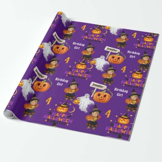 Halloween Kinder naam Kind Verjaardag Personaliser Cadeaupapier (Uitgerold)
