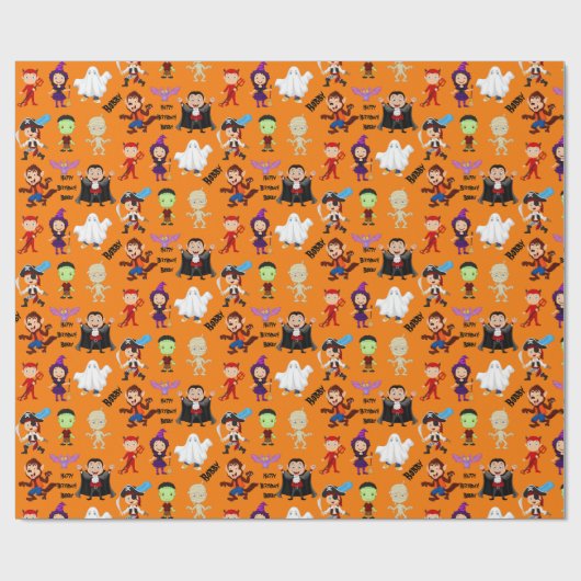 Halloween Kinder naam Kind Verjaardag Personaliser Cadeaupapier (Vlak)