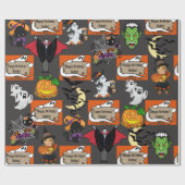 Halloween Kinder naam Kind Verjaardag Personaliser Cadeaupapier (Vlak)