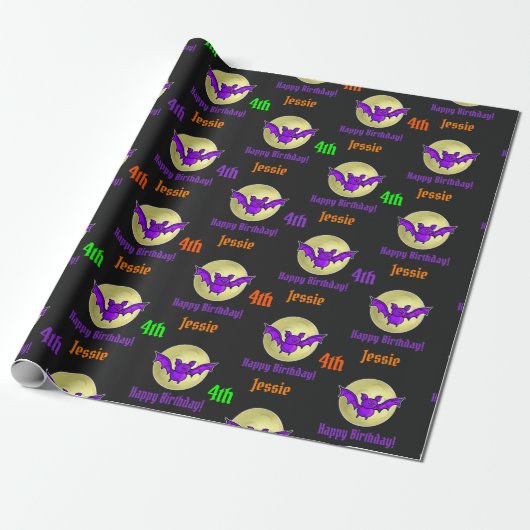 Halloween Kinder naam Kind Verjaardag Personaliser Cadeaupapier (Uitgerold)