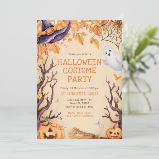 Halloween Kinder Partij Pompoen Kaart (Staand voorkant)