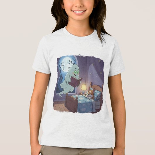 Halloween Kinder T-Shirt Spooky Ghost en Corgi (Voorkant)