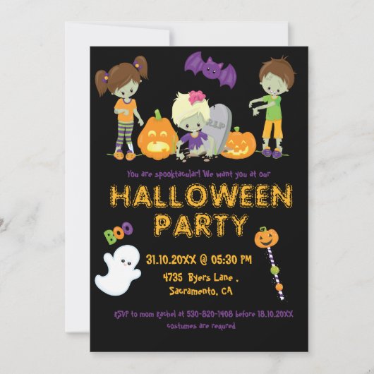 Halloween Kinder Zombies Pumpkin Ghost Spooky Part Kaart (Voorkant)