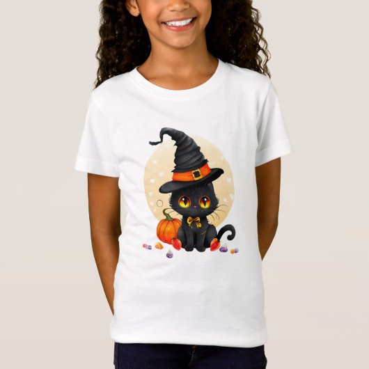 Halloween Kinderen Cute Zwarte Kat T-shirt (Voorkant)