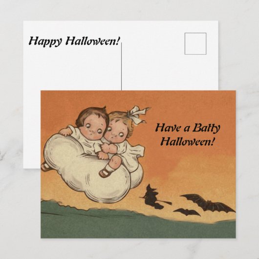 halloween kinderen die vliegende vleermuizen acht feestdagenkaart (Voorkant / Achterkant)