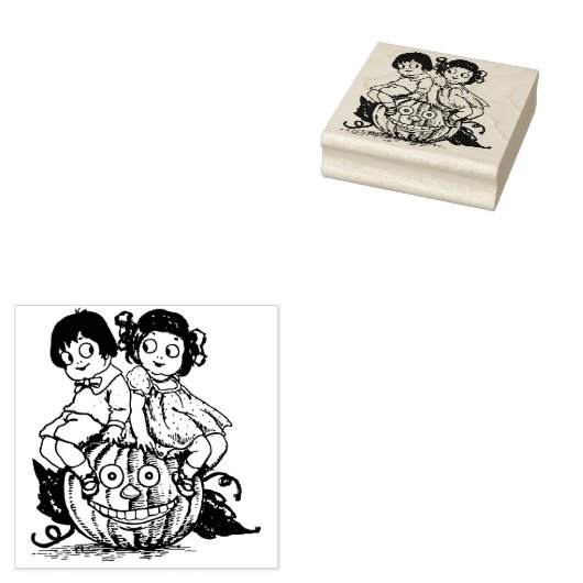  Halloween Kinderen op Jack O'Lantern Rubberstempel (Gestempeld)