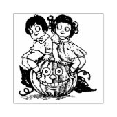 Halloween Kinderen op Jack O'Lantern Rubberstempel (Afrduk)