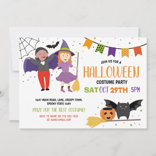 Halloween Kinderkostuum Feestelijke Jurk Vleermuiz Kaart (Voorkant)