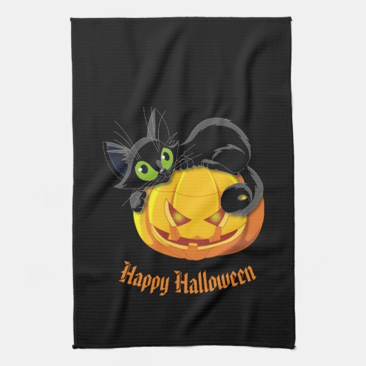 Halloween Kitchen Towel-Black Cat Theedoek (Verticaal)
