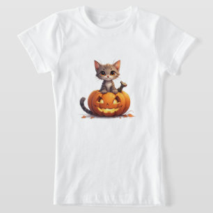 Halloween Kitten die uit Pompoen Decor kijkt 🎃 T-shirt