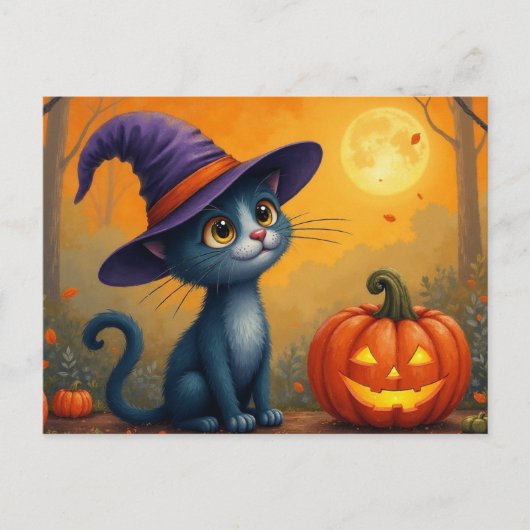 Halloween Kitten en Jack O'Lantern Feestdagenkaart (Voorkant)