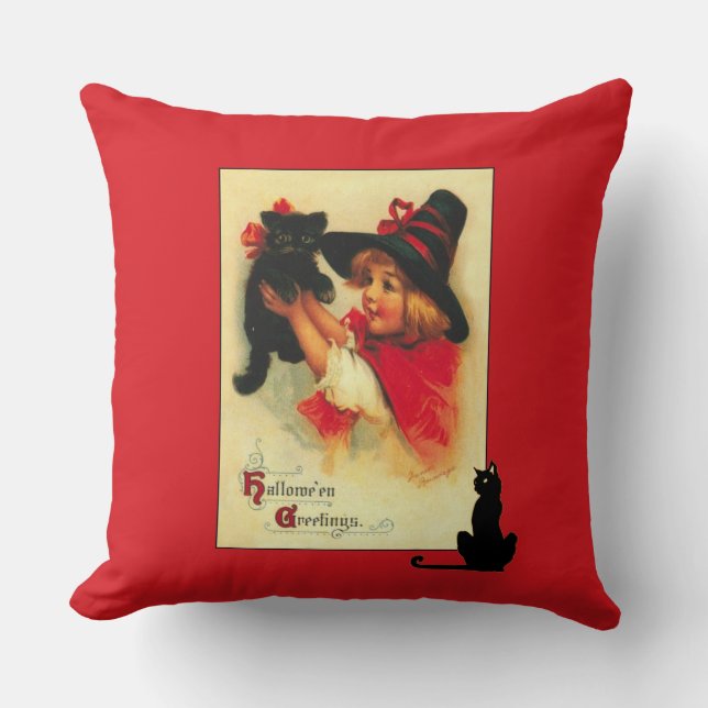  Halloween Kitten en Little Girl Kussen (Voorkant)