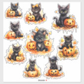 Halloween Kitten en Pompoen Vinyl Sticker (Vel)