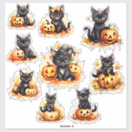 Halloween Kitten en Pompoen Vinyl Sticker