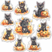 Halloween Kitten en Pompoen Vinyl Sticker (Voorkant)