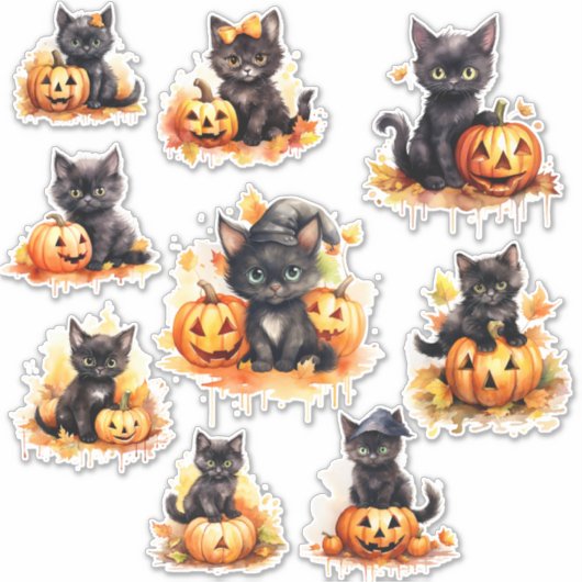 Halloween Kitten en Pompoen Vinyl Sticker (Voorkant)