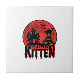 Halloween Kitten Geheime Huis Kat Grafisch_1 Tegeltje