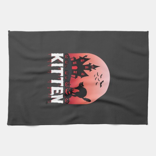 Halloween Kitten Geheime Huis Kat Ontwerp_1 Theedoek (Horizontaal)