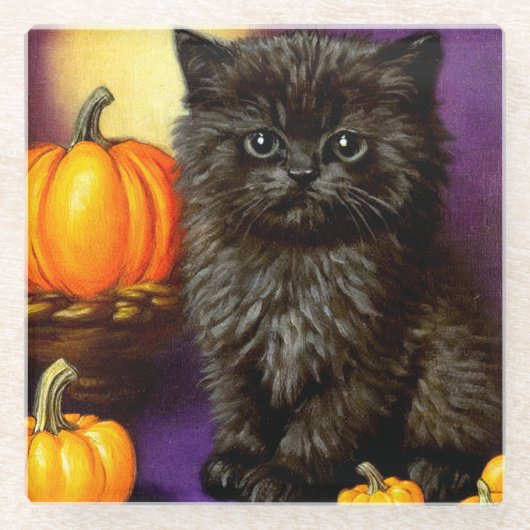 Halloween kitten Glazen Onderzetter (Voorkant)
