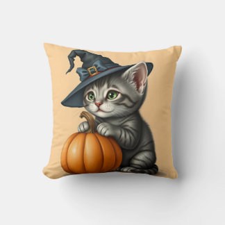 Halloween Kitten, Halloween Kat Draagt Heksenhoed, Kussen