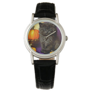  Halloween kitten Horloge