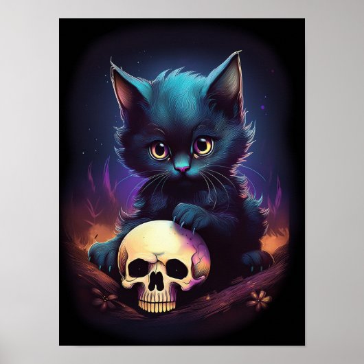 Halloween Kitten Horror Skull Poster (Voorkant)