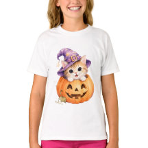 Halloween Kitten in Jack O Lantern Pompoen Meisjes