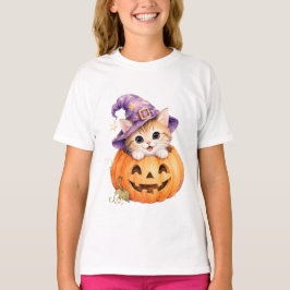 Halloween Kitten in Jack O Lantern Pompoen Meisjes T-shirt