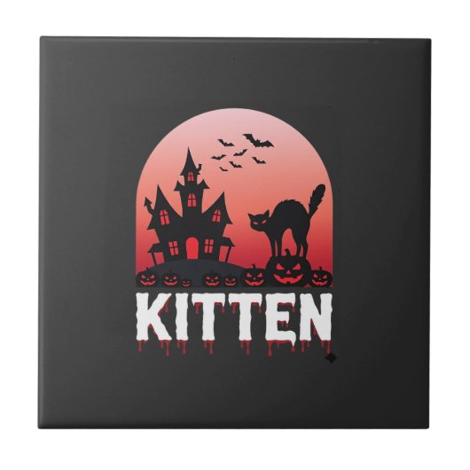 Halloween Kitten Spoken Huis Kat Ontwerp_1 Tegeltje (Voorkant)