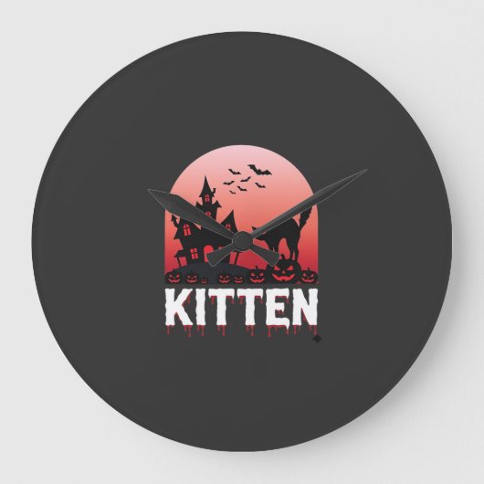 Halloween Kitten Spokenhuis Kat Ontwerp_1 Grote Klok (Voorkant)