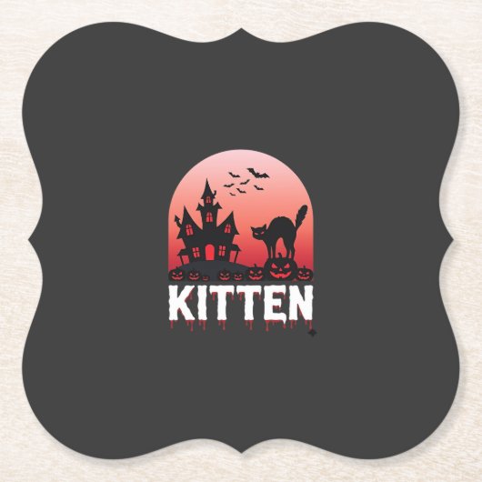 Halloween Kitten Spokenhuis Kat Ontwerp_1 Kartonnen Onderzetters (Voorkant)