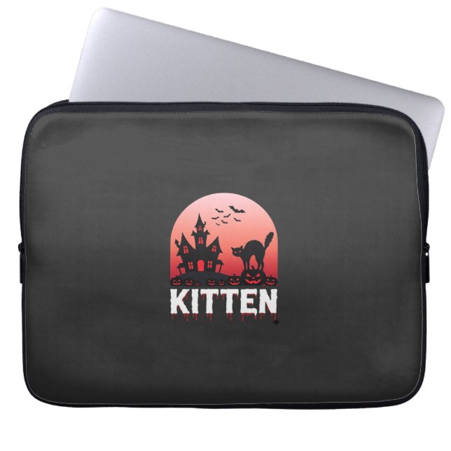 Halloween Kitten Spokenhuis Kat Ontwerp_1 Laptop Sleeve (Voorkant)