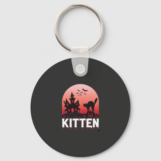Halloween Kitten Spokenhuis Kat Ontwerp_1 Sleutelhanger (Voorkant)