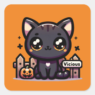 Halloween Kitten Vicious Schattige Cat Vierkante Sticker