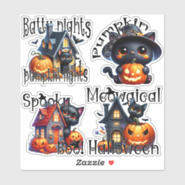 Halloween Kittens en pompoenen Sticker Blad