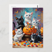 Halloween Kittens en Pumpkin Snoep Bowl Briefkaart (Voorkant / Achterkant)