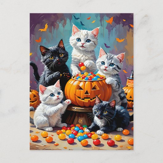 Halloween Kittens en Pumpkin Snoep Bowl Briefkaart (Voorkant)